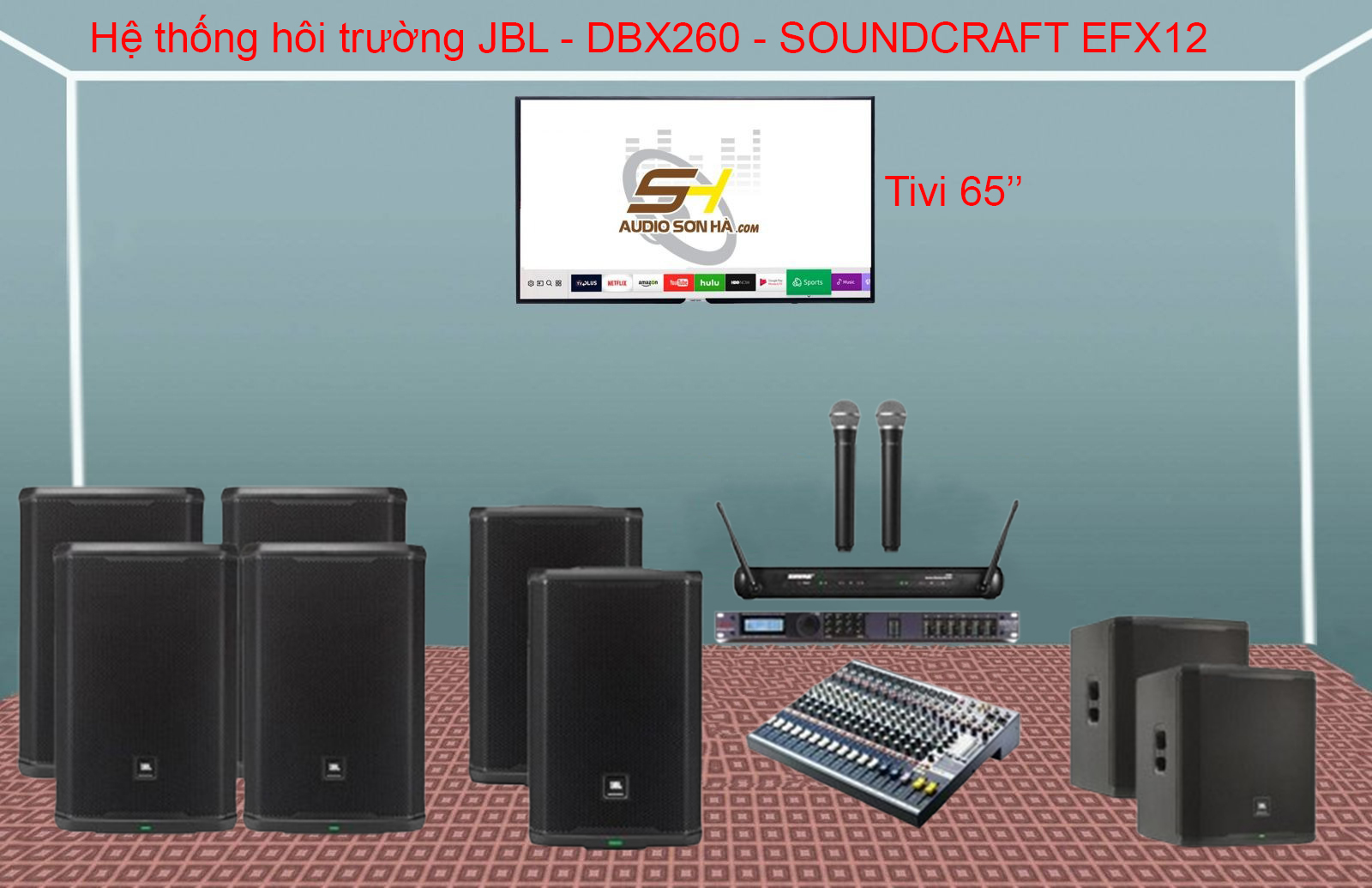 Hệ thống hôi trường JBL PRX 915- DBX260 - SOUNDCRAFT EFX12 / 200 m2