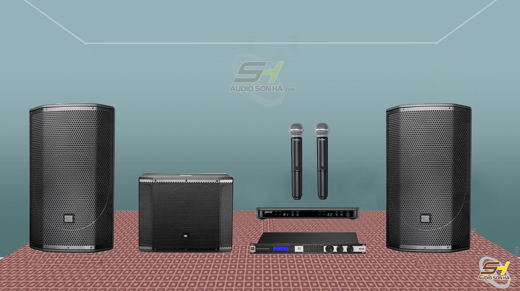  JBL PRX 815W loa+Mixer JBL KX180+ Sub JBL SRX 818SP+Micro Shure BLX288A/PG58,Bộ karaoke