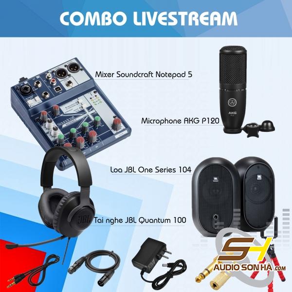 Combo Livestream Soundcraft Notepad 5 - AKG P120 - JBL One Series 104-Quantum 100