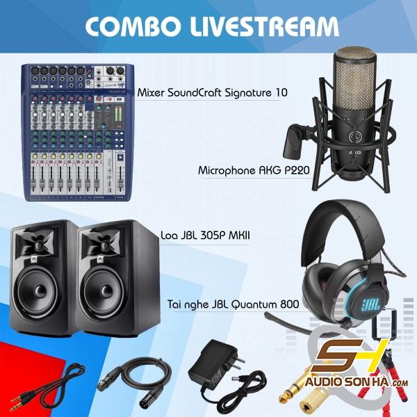 Combo Livestream SoundCraft Signature 10 -AKG P220 -JBL Quantum 800 -305P MKII