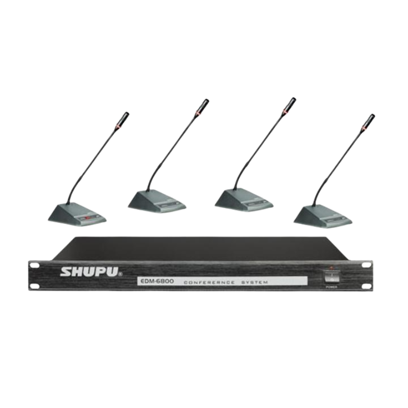 Micro hội thảo Shupu EDM-6800, bao gồm: 1 bộ trung tâm, 1 mic chủ tọa và 3 mic thành viên