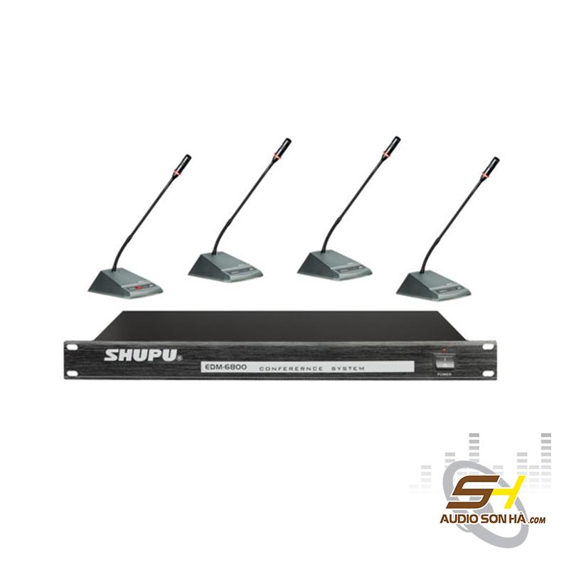 Micro hội thảo Shupu EDM-6800, bao gồm: 1 bộ trung tâm, 1 mic chủ tọa và 3 mic thành viên